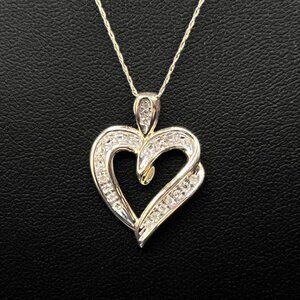 Vintage 10k Gold and Diamond Heart Pendant on Gold Chain Signed 2.8g
